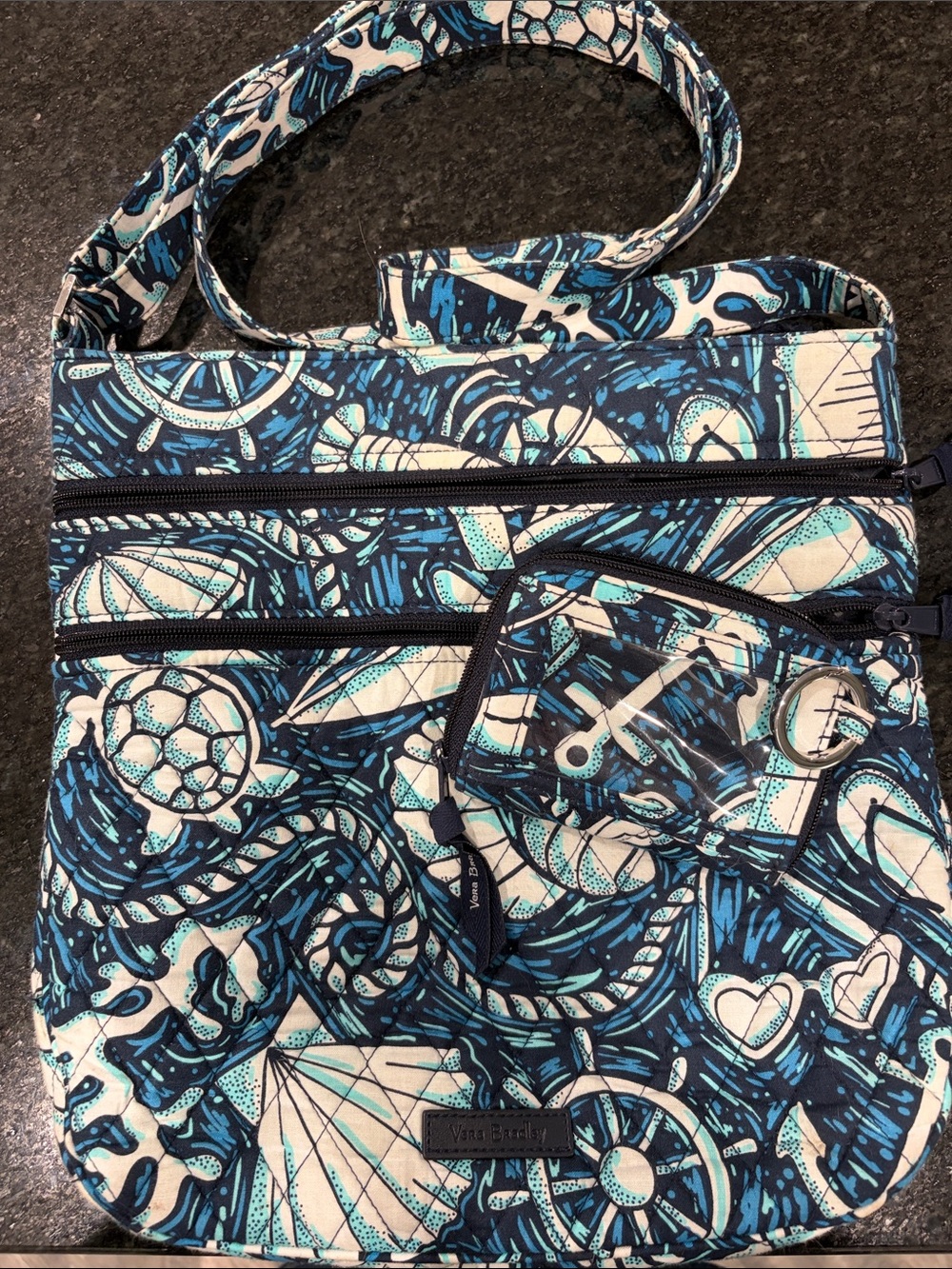 Vera Bradley Navy, Teal & White Nautical Quilted Tote with wallet